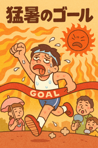 猛暑のゴールのイラストをコミカルなタッチ.png