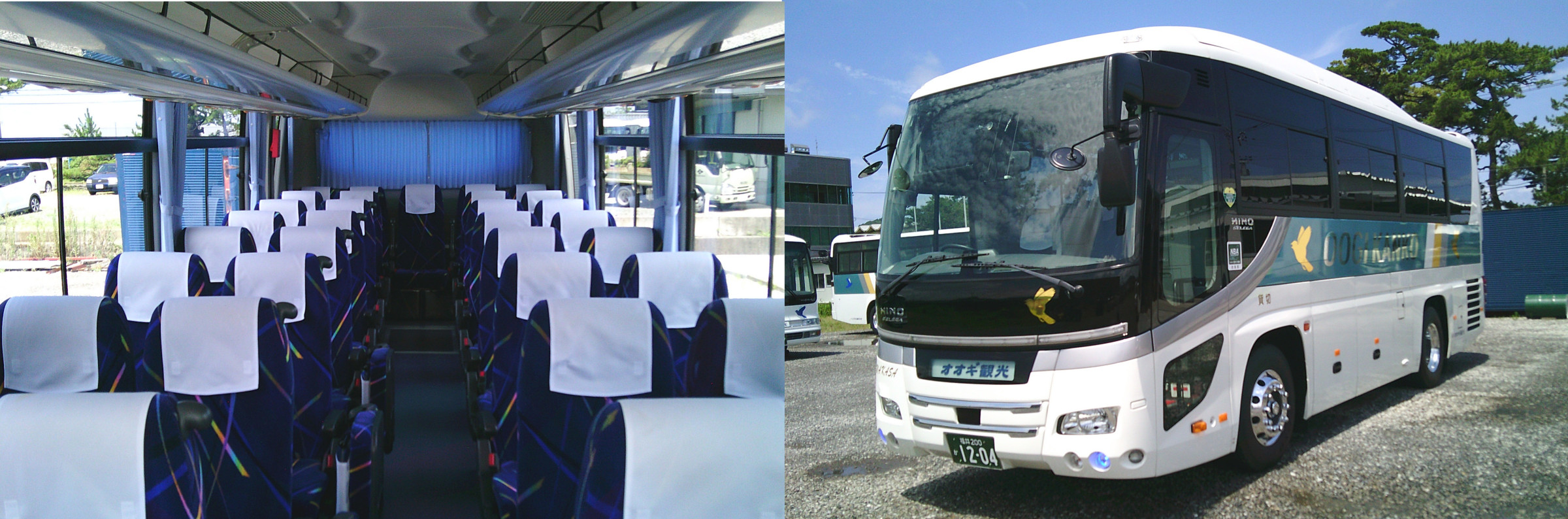 中型観光バス（1204号車）　正座席33席+補助席4席＝37席（高速は特大料金）