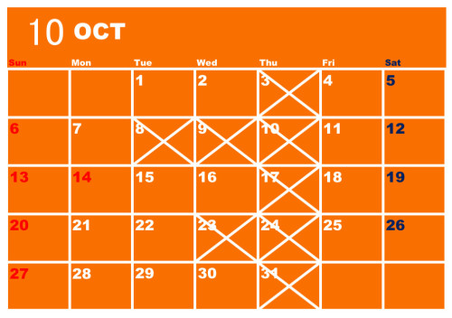 10月の営業カレンダー
