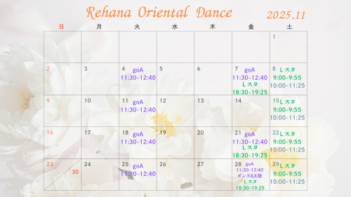 【11月ベリーダンスレッスンスケジュールのお知らせ】
