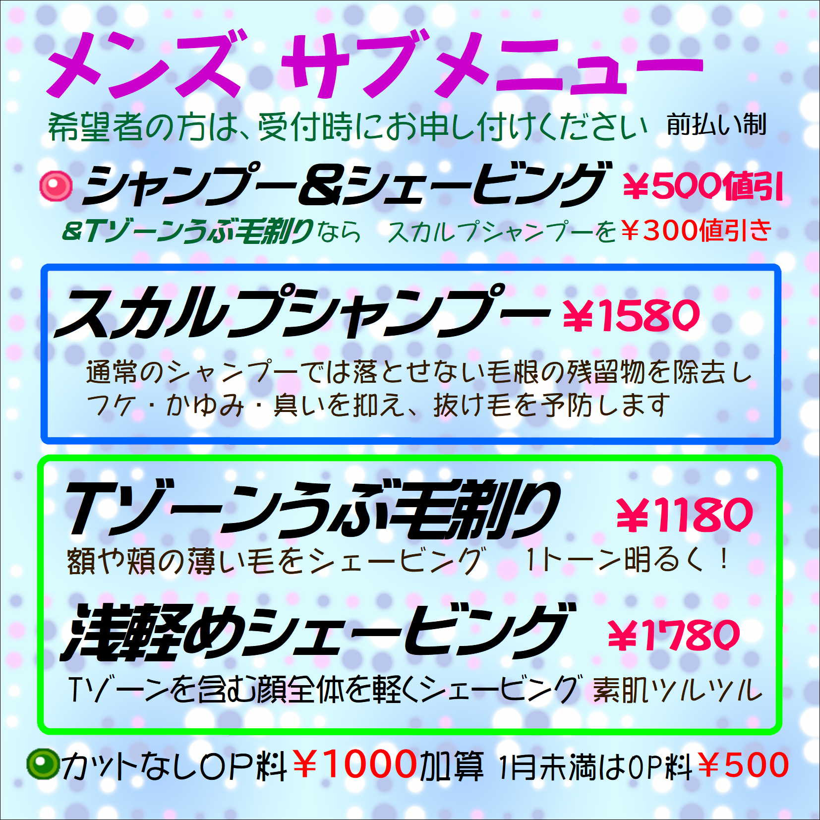 メンズサブメニュー