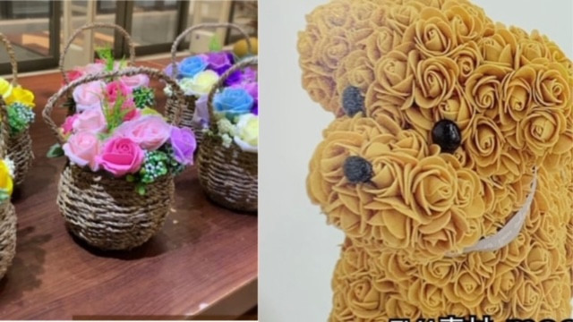 シャボンフラワーと造花犬
