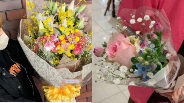 豪華な花束とミニブーケ