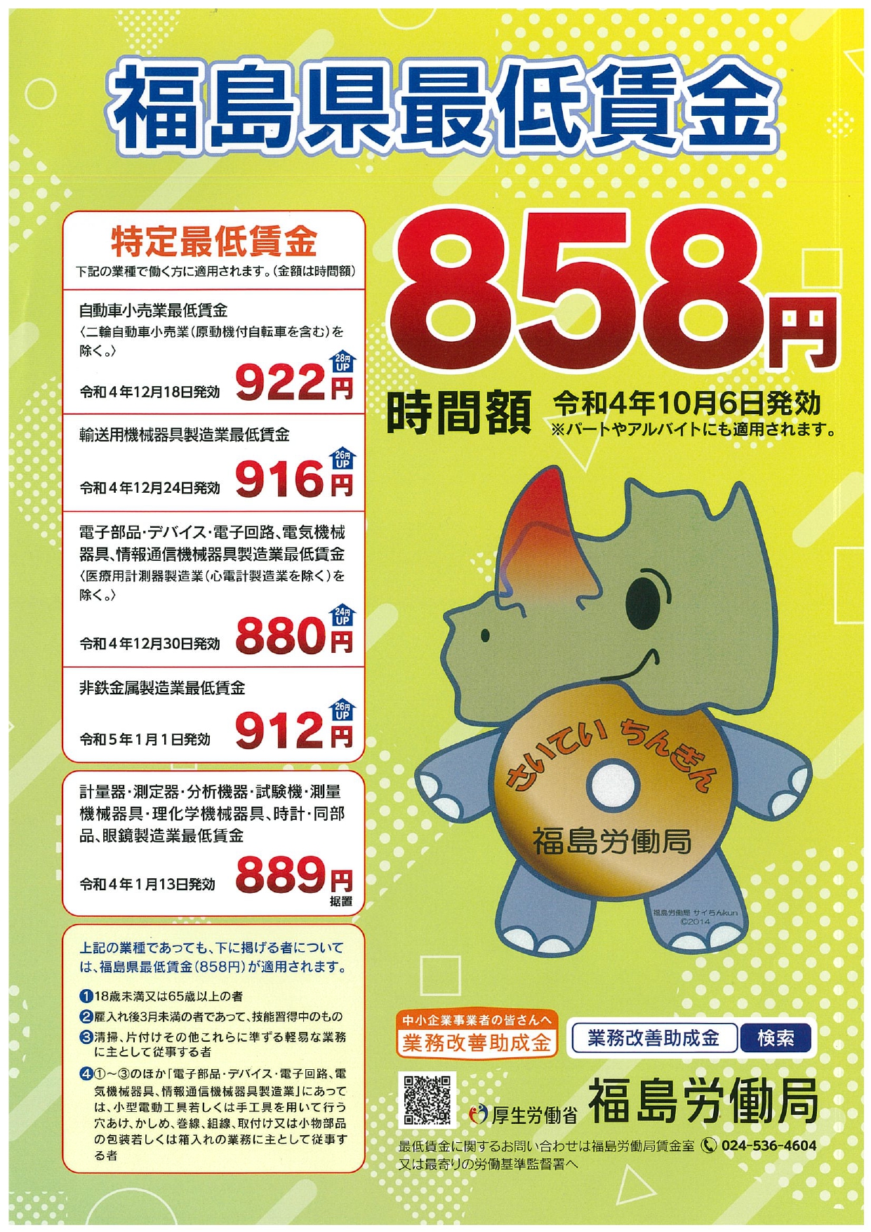 福島県の特定最低賃金変更のお知らせ