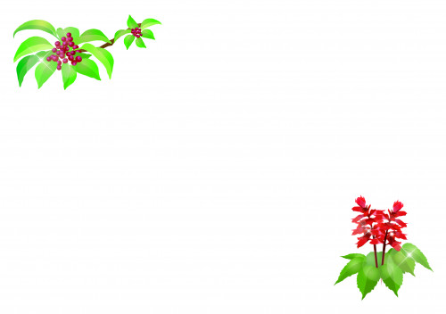 イラストは福崎町を表すワンポイントなサルビアの花とクロガネモチの木です。