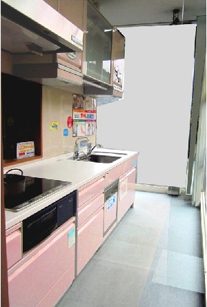 間口2700　電動昇降吊り戸　ＩＨ　食器洗い乾燥機付　アルカリ整水器付浄水器　人口大理石天板　２段スライドキャビネット