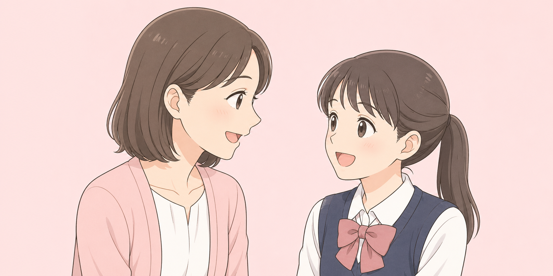 HPVワクチンについて相談する母親と中学生の娘のイラスト