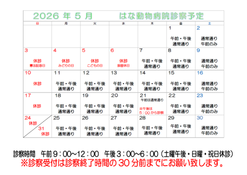 🐾 5月 休診のお知らせ 🐾