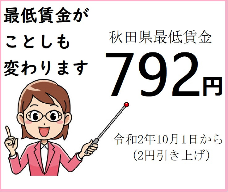 秋田県の最低賃金改定 10月1日から2円引き上げ792円に