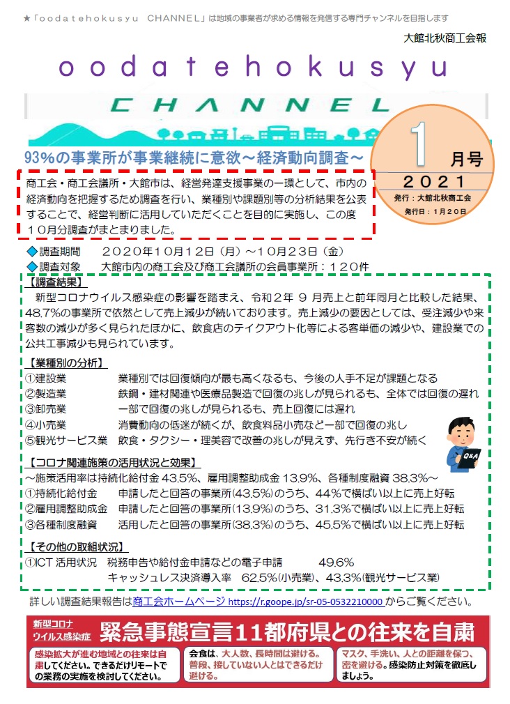 コロナ禍でも93％の事業者が事業継続に意欲　～商工会報第５６号発行～