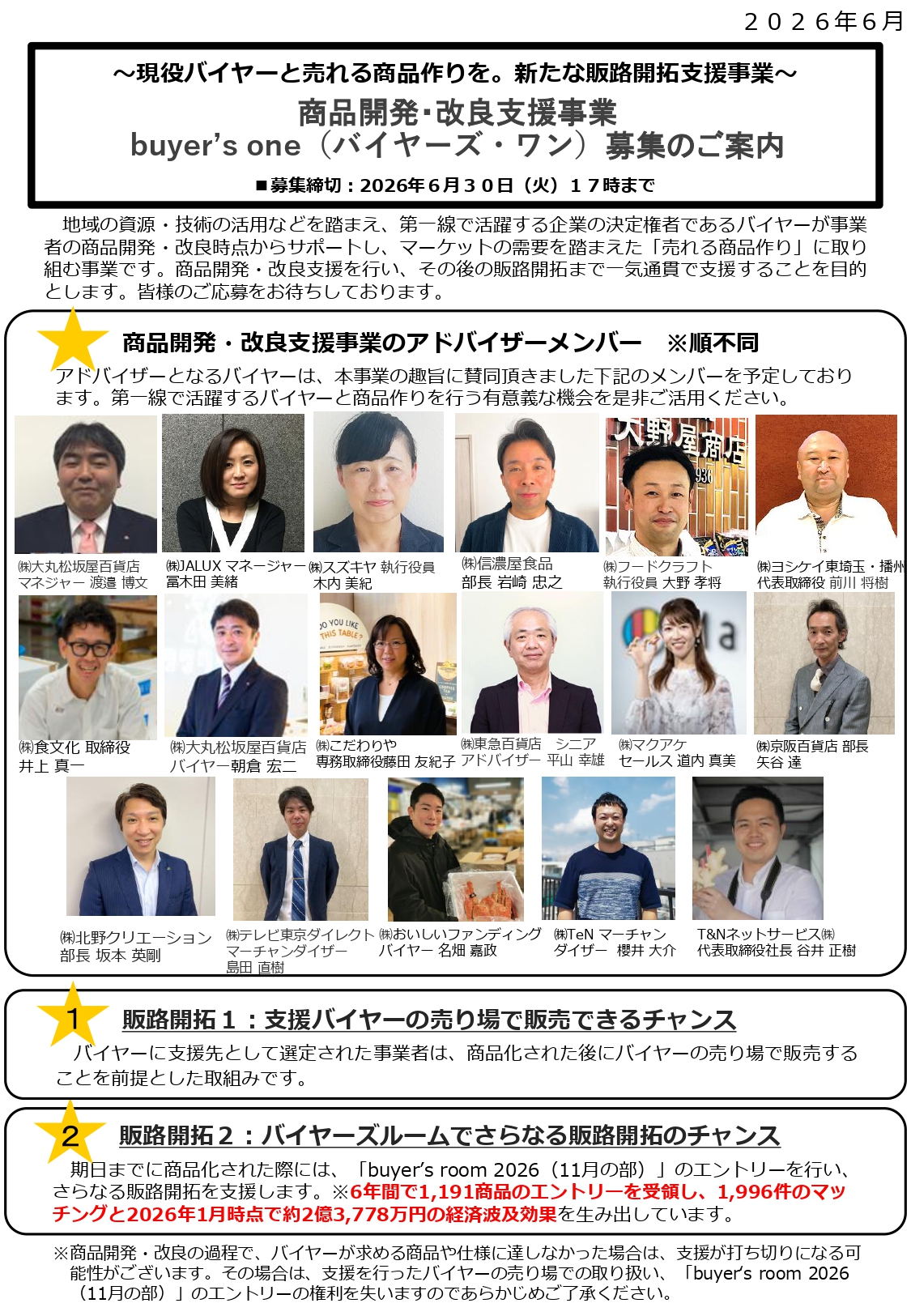 【お知らせ】 商品開発・改良支援事業「buyer’s one」の商品募集について