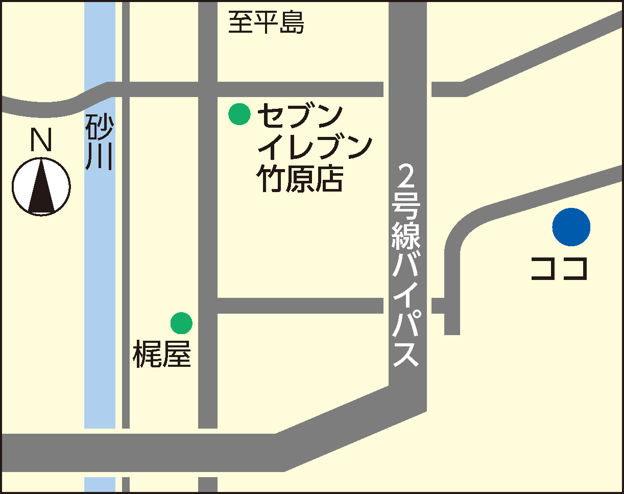 岡山市東区竹原にある当社改良土プラントの地図です。