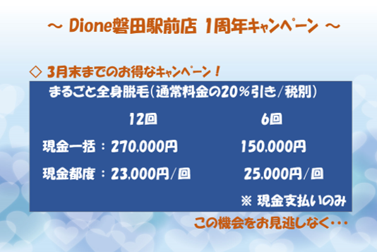 １周年ｷｬﾝﾍﾟｰﾝ