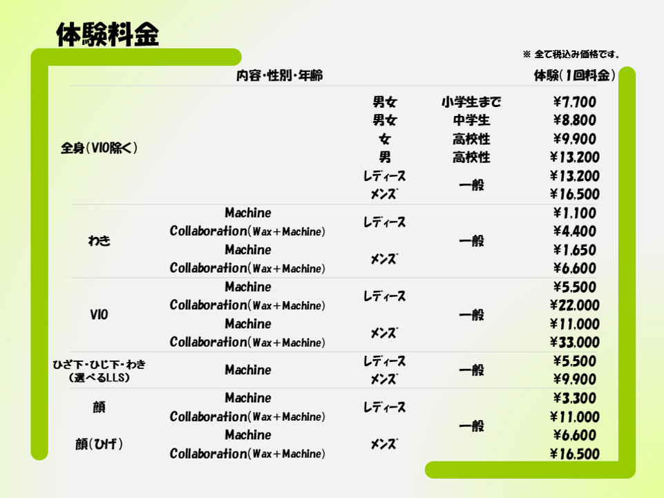 体験料金