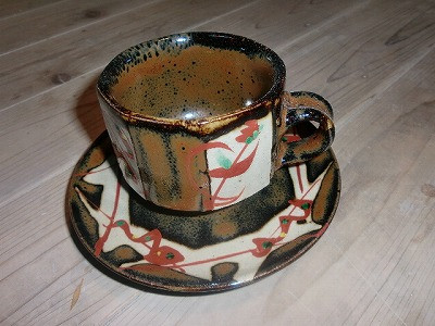 新作。柿釉赤絵コーヒーセット