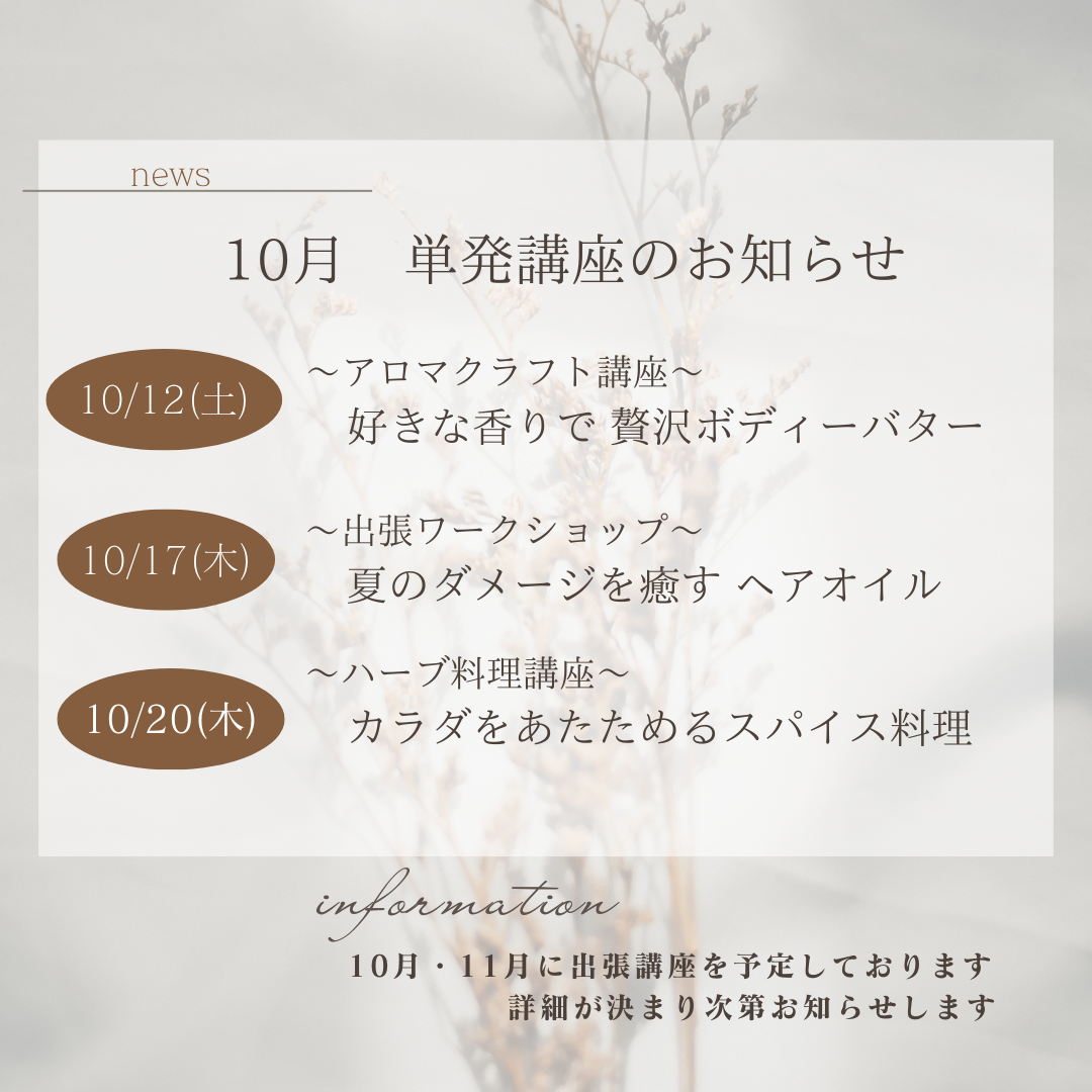 10月開催　単発講座のお知らせ