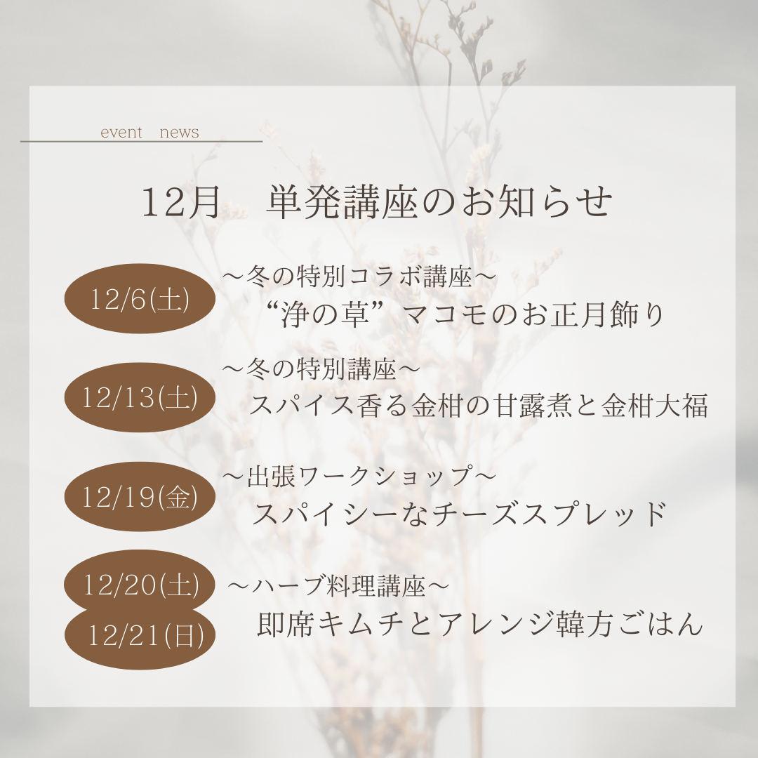 12月開催　単発講座
