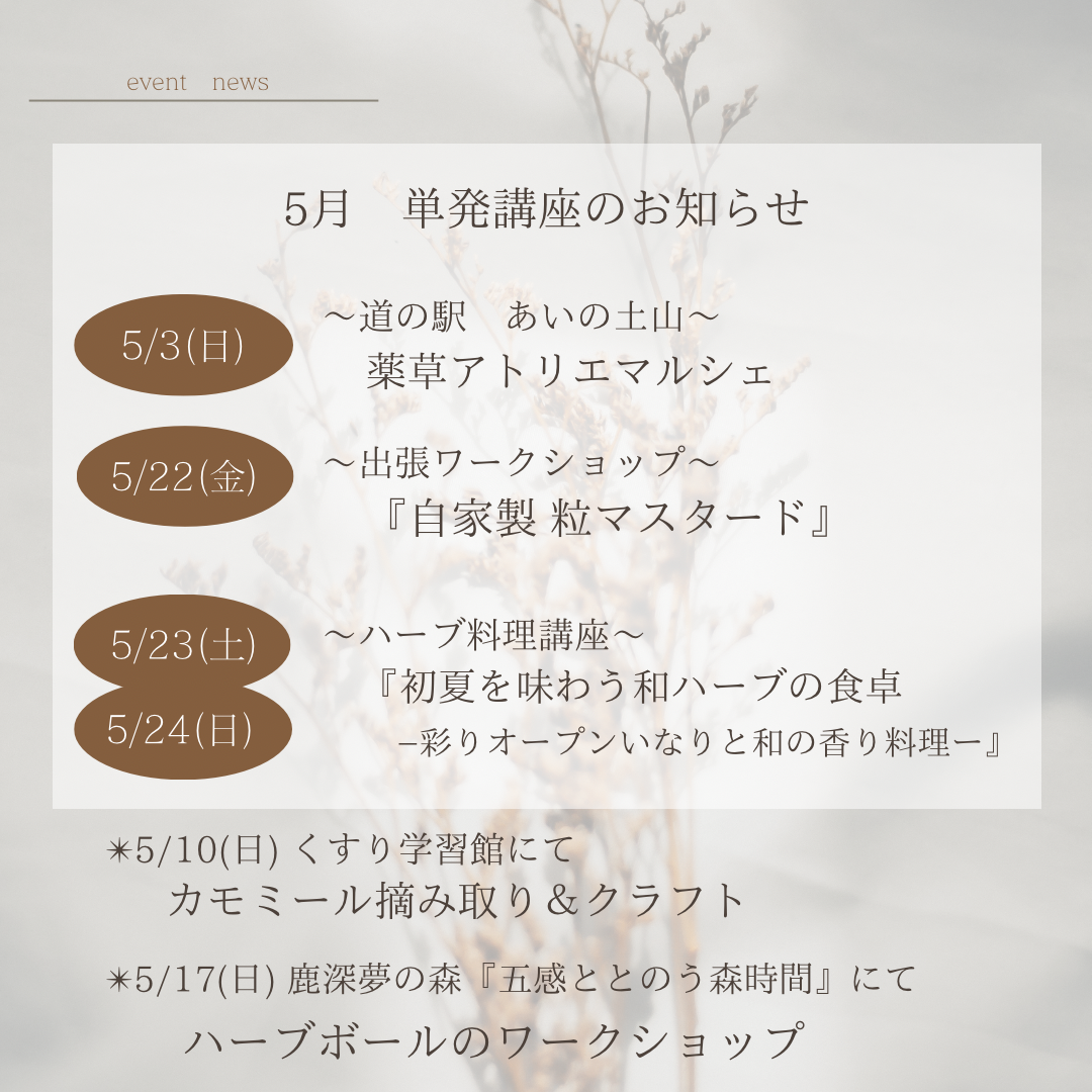 5月開催　単発講座