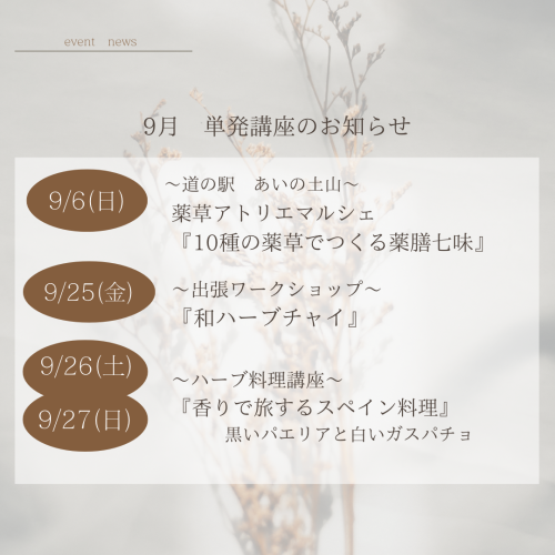 9月開催単発講座