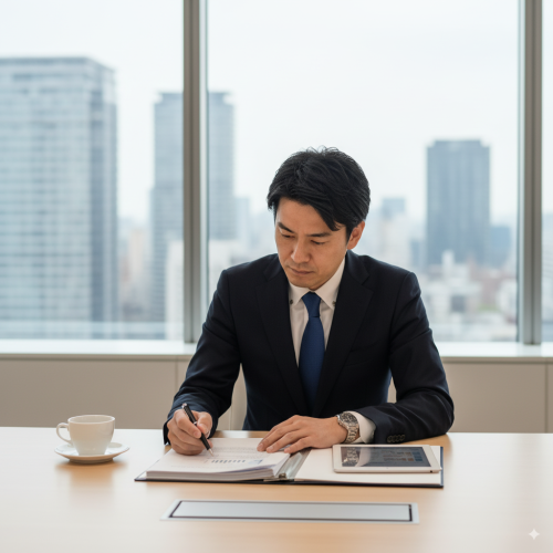 市役所の窓口で補助金の申請書類を提出する女性