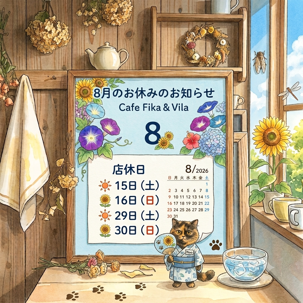 8月店休日のお知らせ
