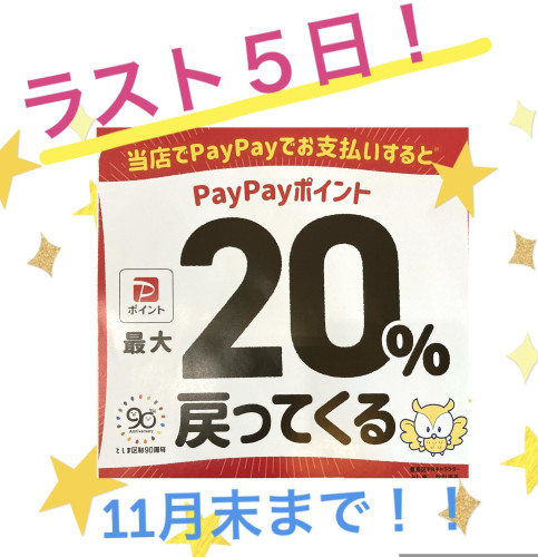 あと５日です！PayPay 20％還元キャンペーン