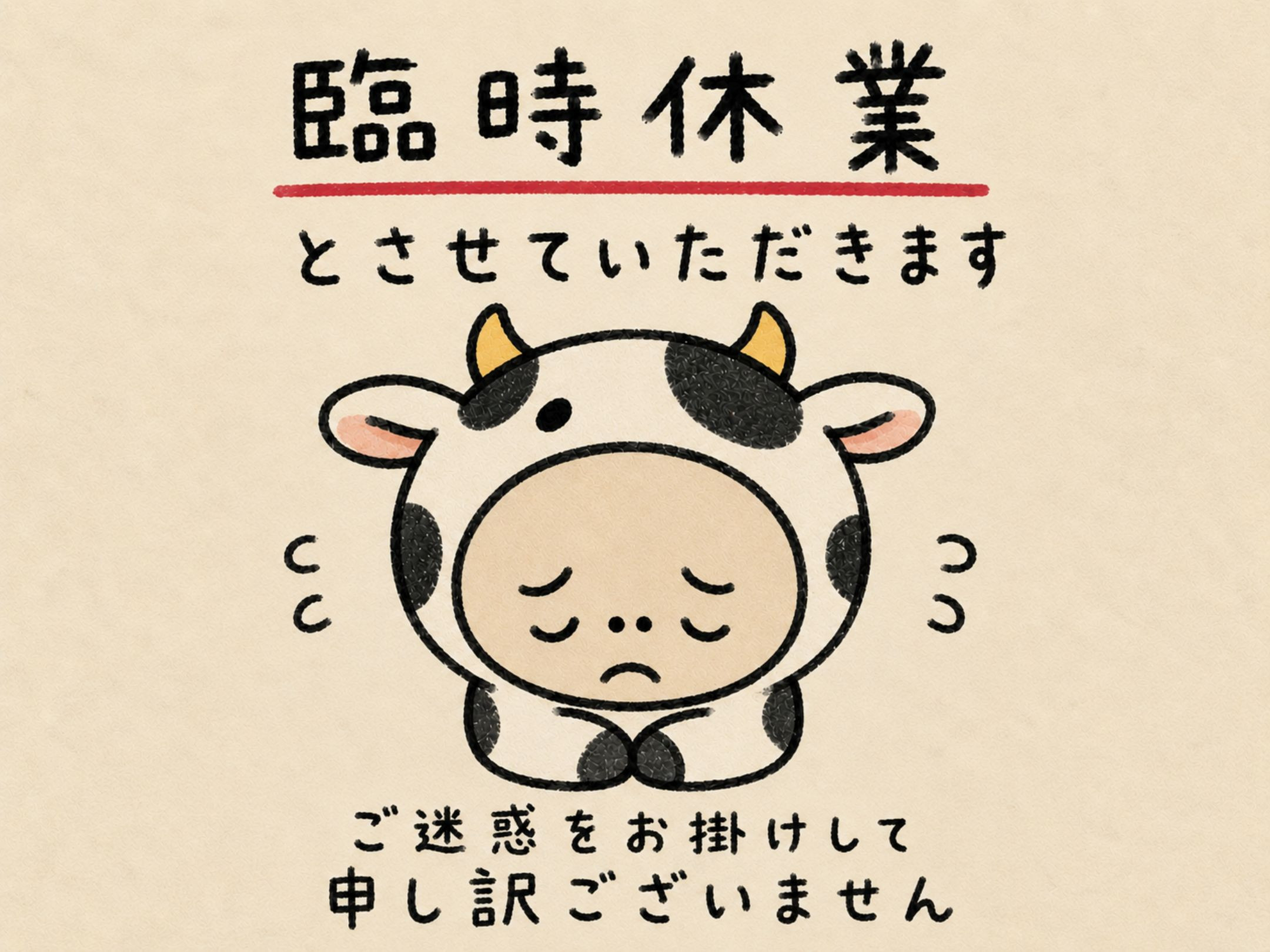 臨時休業のお知らせ。