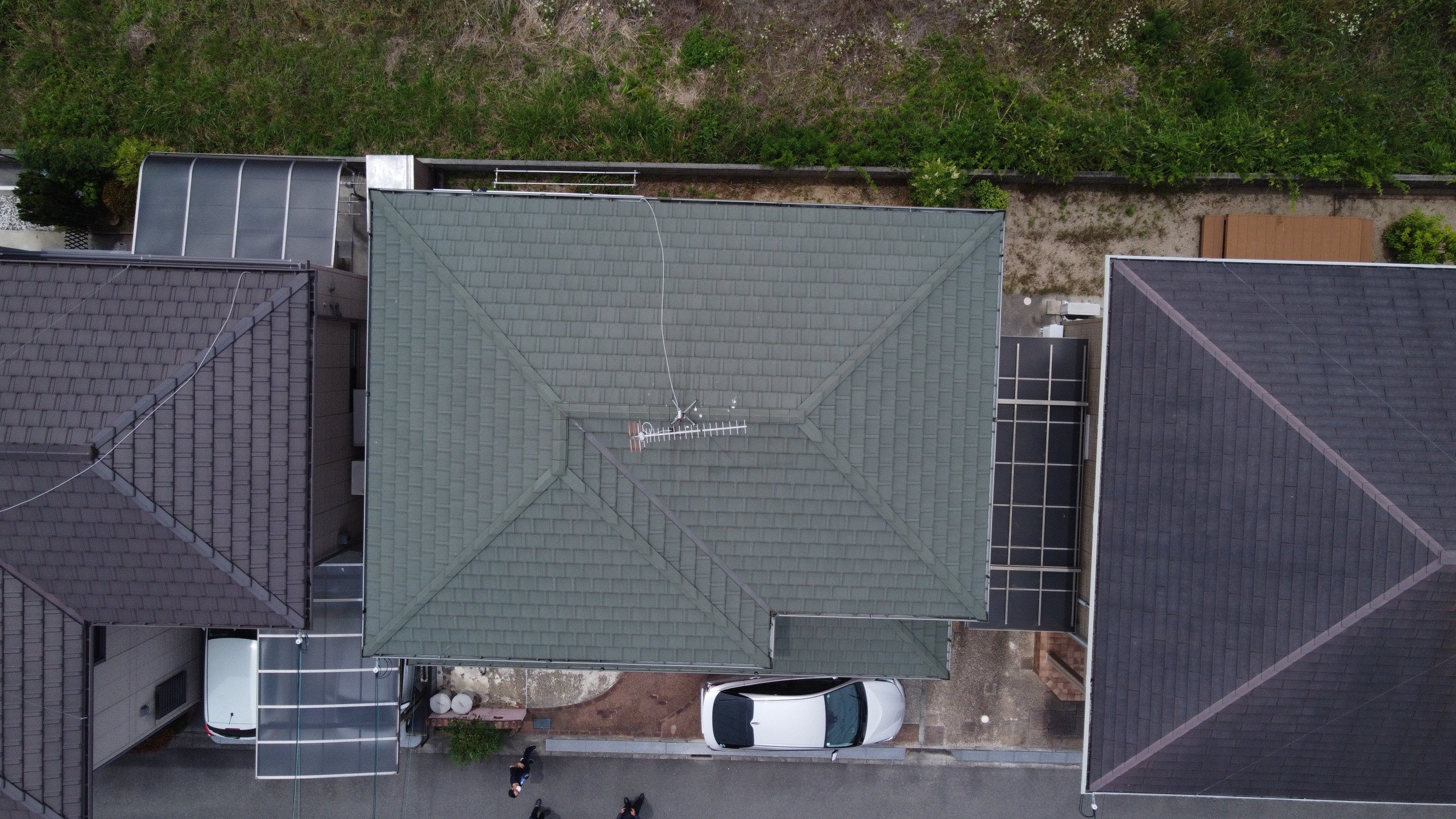 屋根ﾄﾞﾛｰﾝ空撮（MavicMiniにて撮影）屋根葺き替え、屋根修理、地震対策軽量屋根材