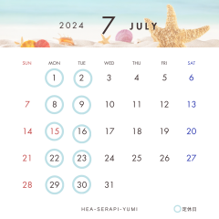 ホワイト 水色 ナチュラル 海 2024年7月カレンダー レッスンスケジュール インスタグラム投稿.png