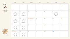 ベージュ　シンプル　20２6年カレンダー　月曜始まり　月間　予定表　スケジュール　カレンダー - 1.png