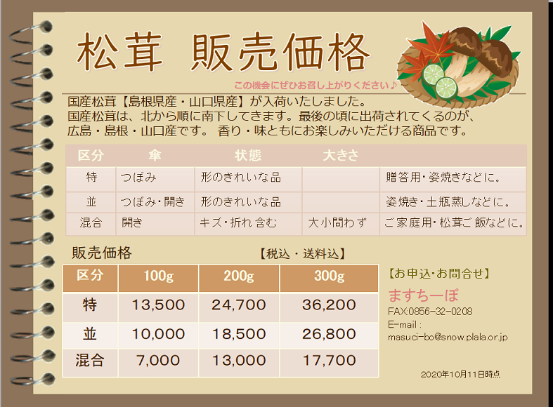 松茸の販売価格について