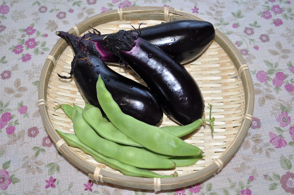 焼きナスとインゲンの天ぷら ローガン郷