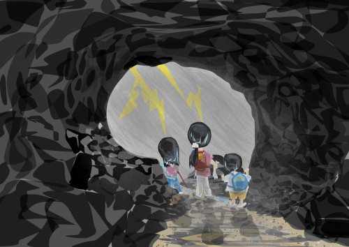 魔法の地図　洞窟の入り口3人.jpeg
