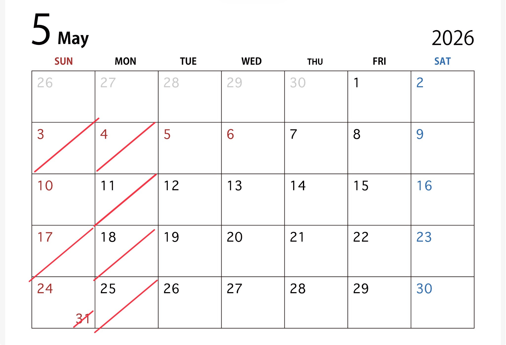 5月の営業日