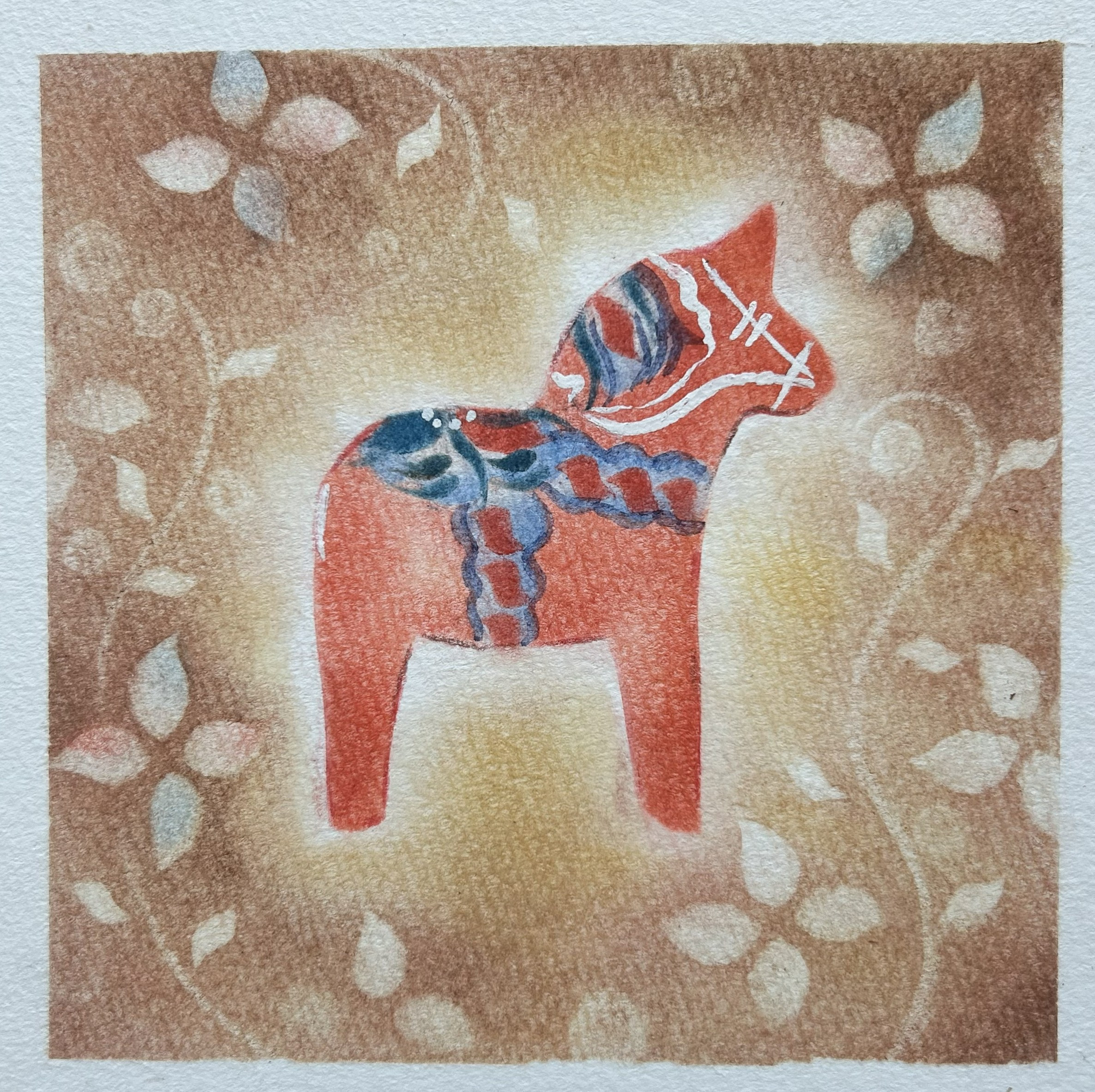 パステルアート　ダラーナホースを描く