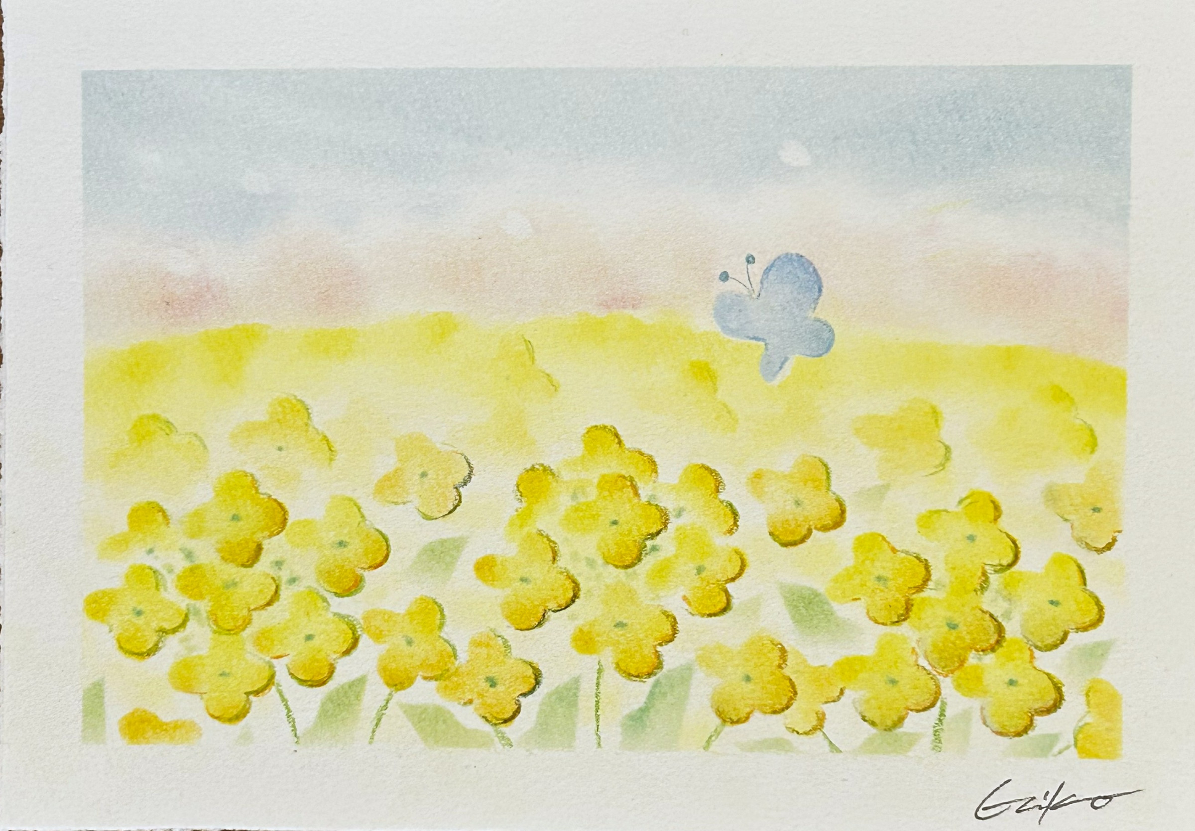 パステルアート　菜の花と桜