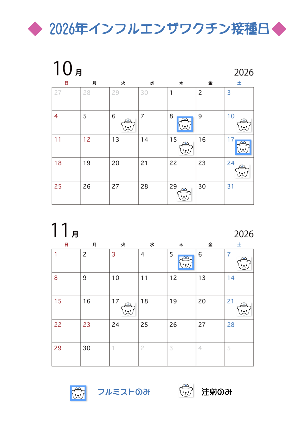 インフルエンザワクチン　2026 NEW