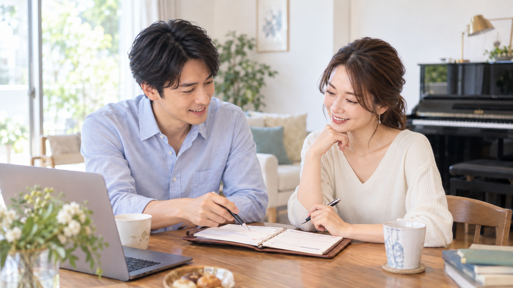 予定を相談しながら関係を育てる医師男性と音楽家女性