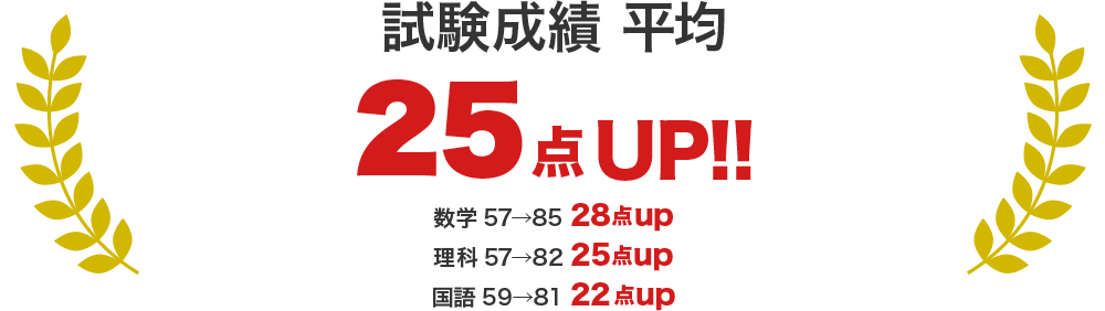 試験成績アップ平均25点の実績