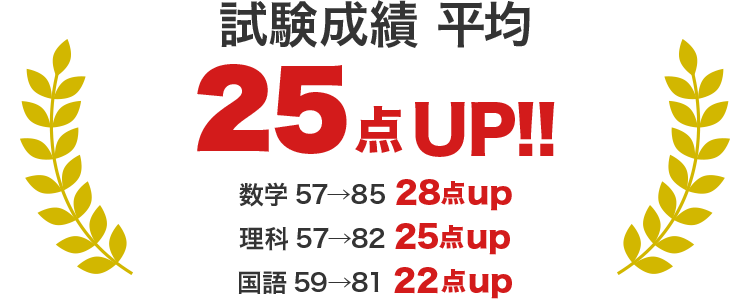 試験成績アップ平均25点の実績