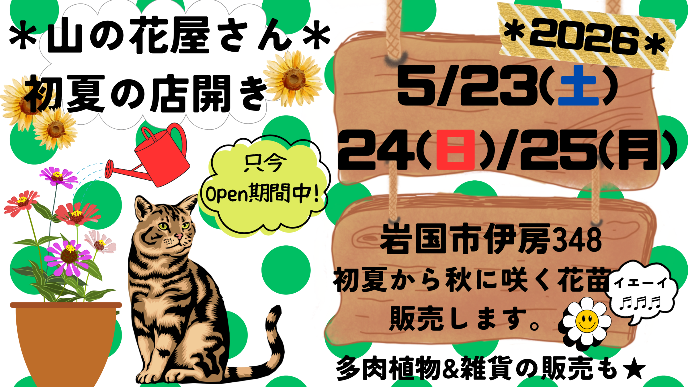 🌼2026年＊山の花屋さん＊初夏の店開き('ω')ノ🌼＠南河内・伊房地区🌼📷画像clickで山の花屋さんのインスタへ移動します🛻💨