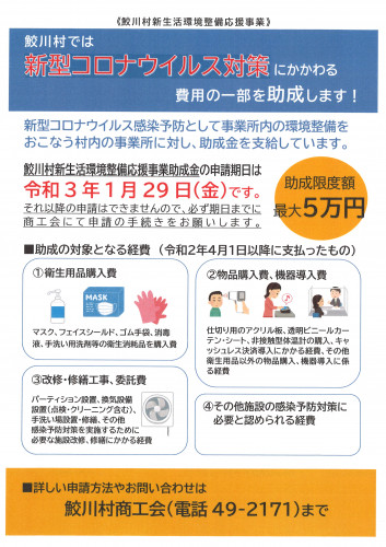 鮫川村新型コロナウイルス対策費用の一部助成申請について