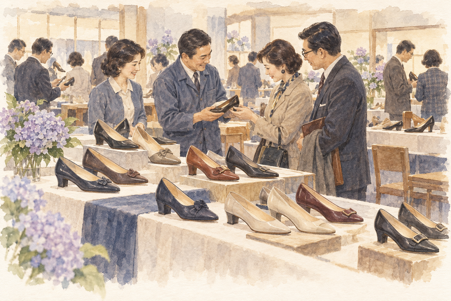 靴の展示会をイメージしたイラスト