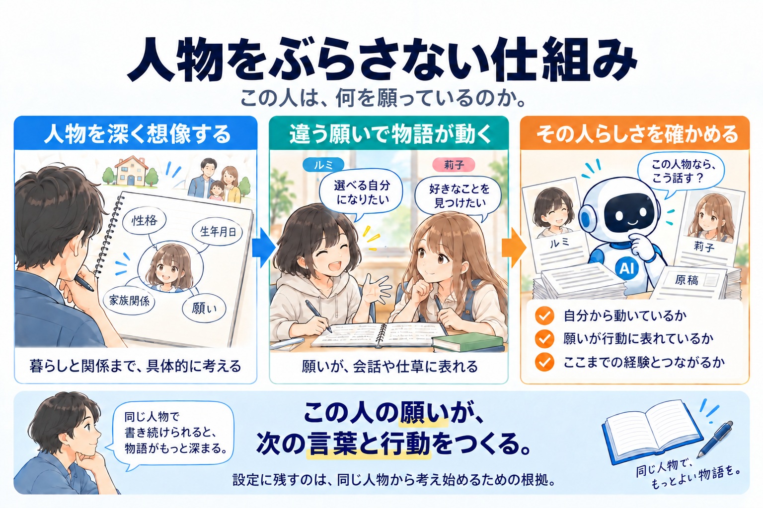 人物をぶらさない仕組み — キャラクターは、何を願っているのか