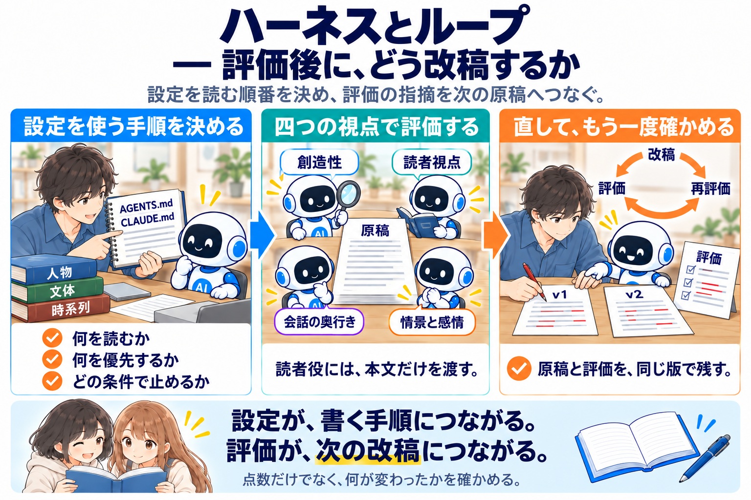 AIに小説を書いてもらう手順を設計する — ハーネスと、書き直すループ