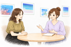 ハワイ写真を背にした笑顔の相談室.png