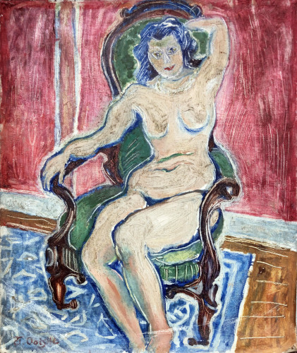 椅子に座る裸婦