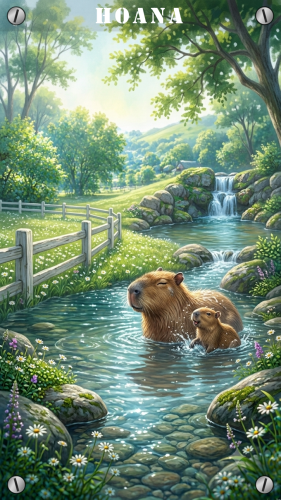 水遊び中のカピバラ親子