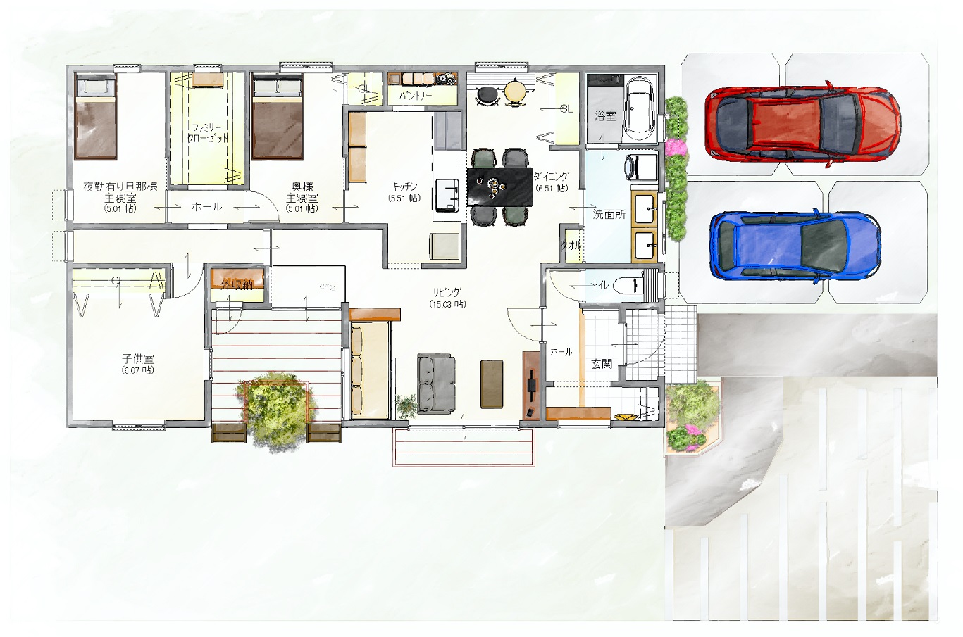 カワヒラのおしゃれでかわいい平屋の間取りプラン 30坪PLAN