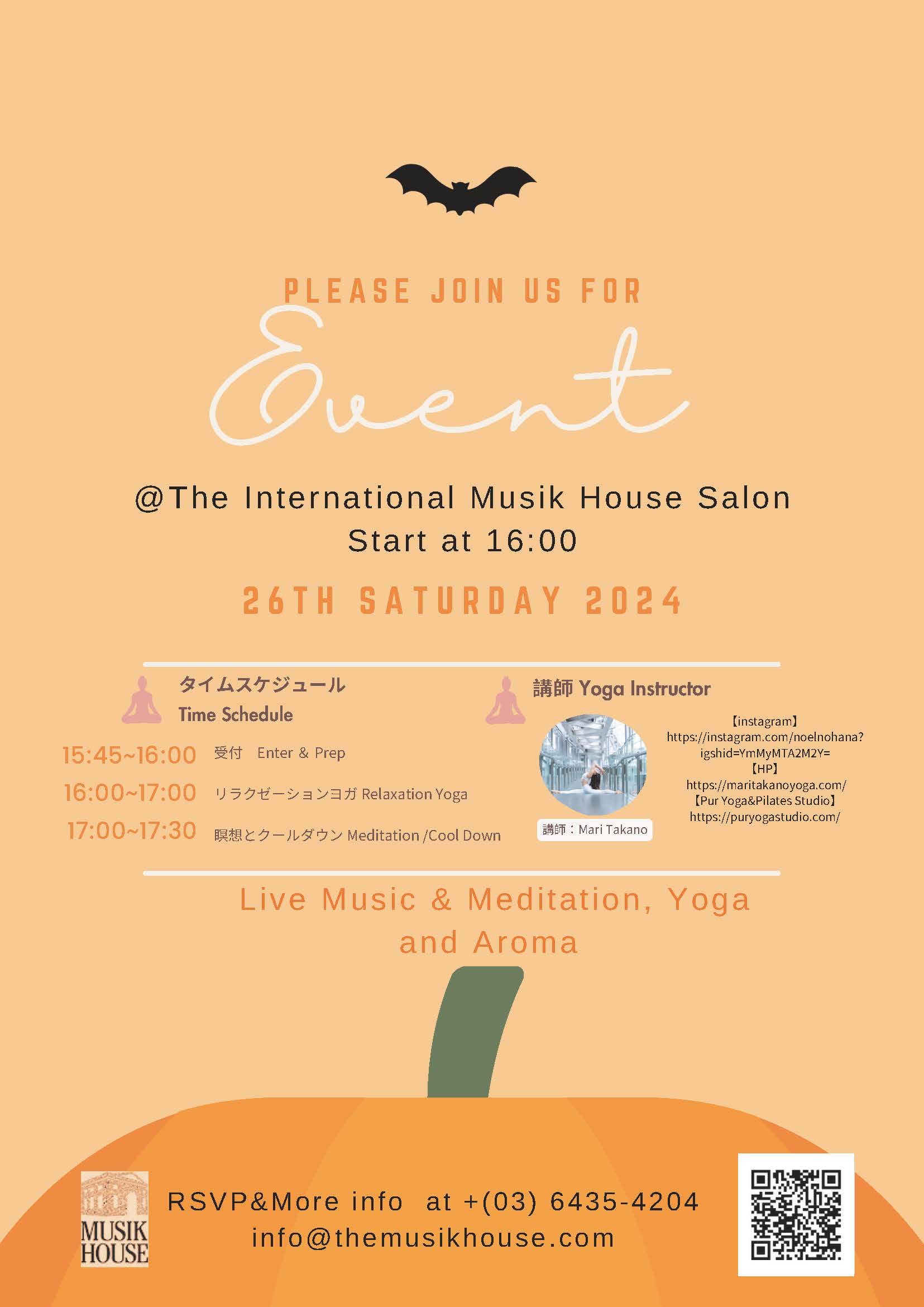 Halloween Event - Live music + Yoga & Meditation , and Aroma